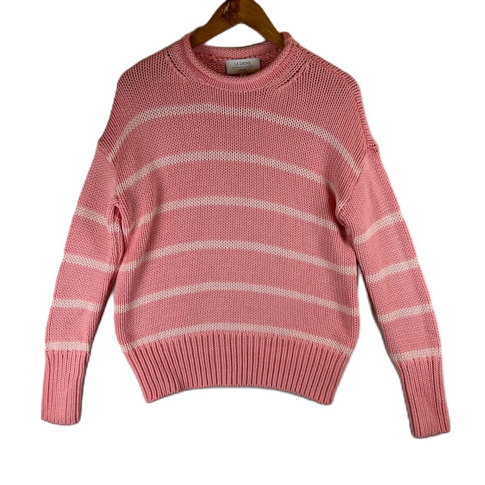 La‎ Ligne Pink White Striped Cotton Knit Marina Sweater Womens XS Pullover
